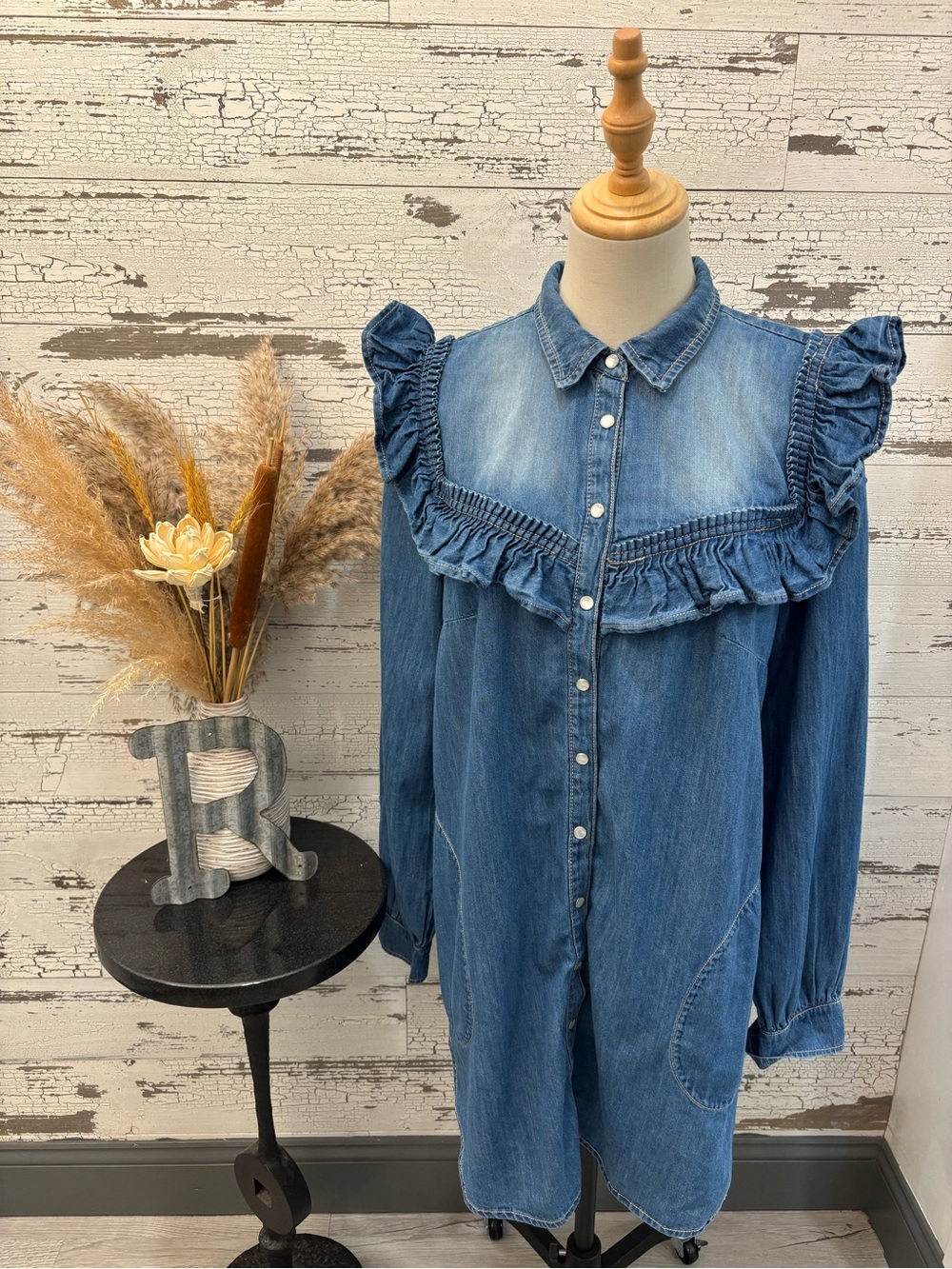 Pilcro NWT Blue Denim Ruffle Midi Dress